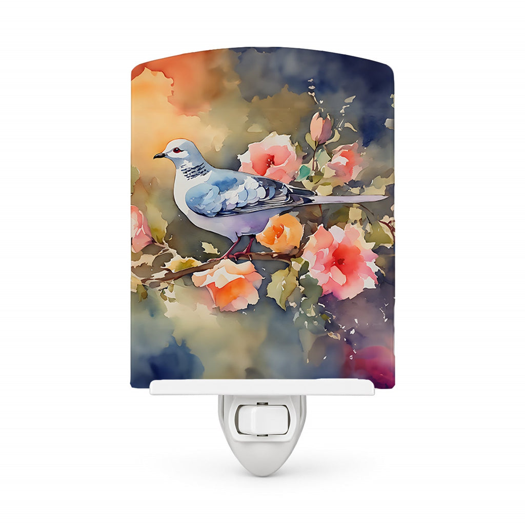 White Dove on Floral Branch Ceramic Night Light Compact, UL-Certified, Ideal for Bedroom, Bathroom, Nursery, Hallway, Kitchen, 6x4x3, Multicolor