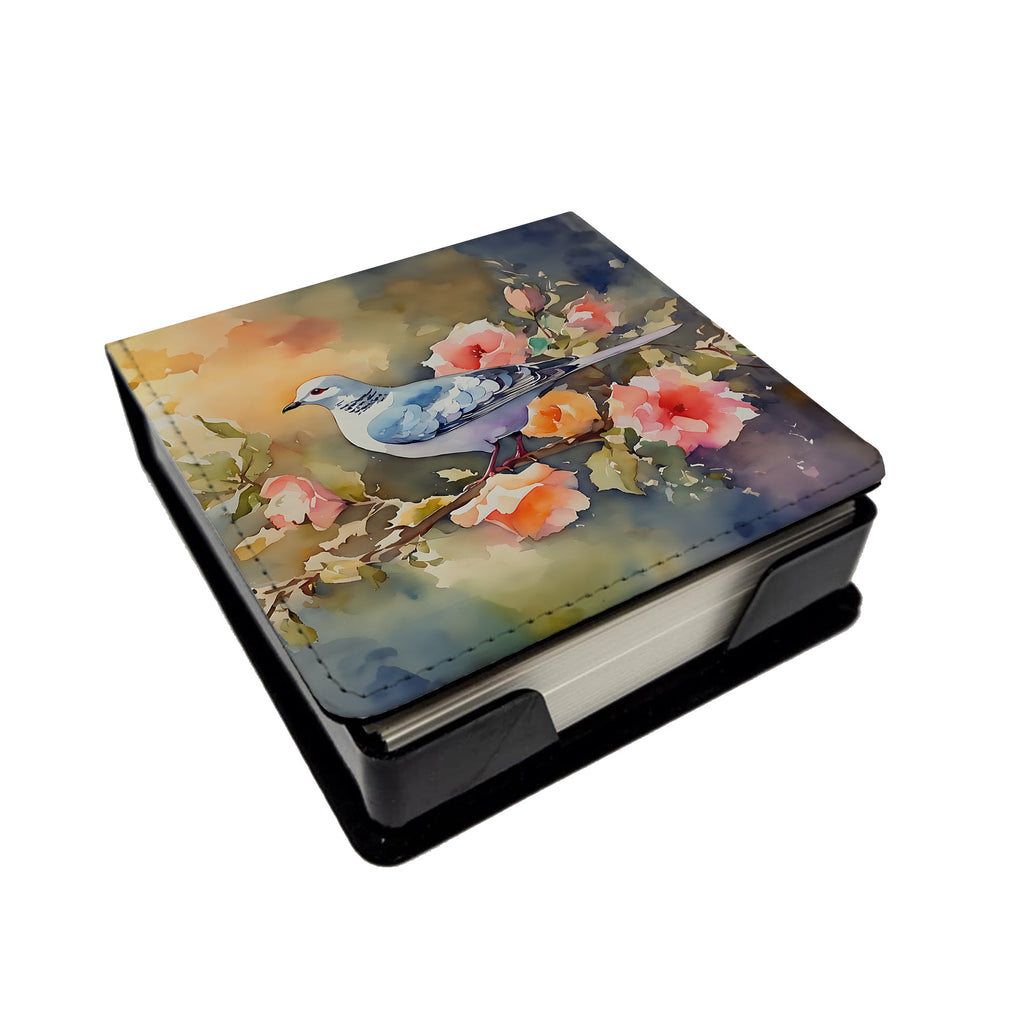 White Dove on Floral Branch PU Leather Note Paper Holder with Artist-Designed Cover, Desk Accessory, Office Gift