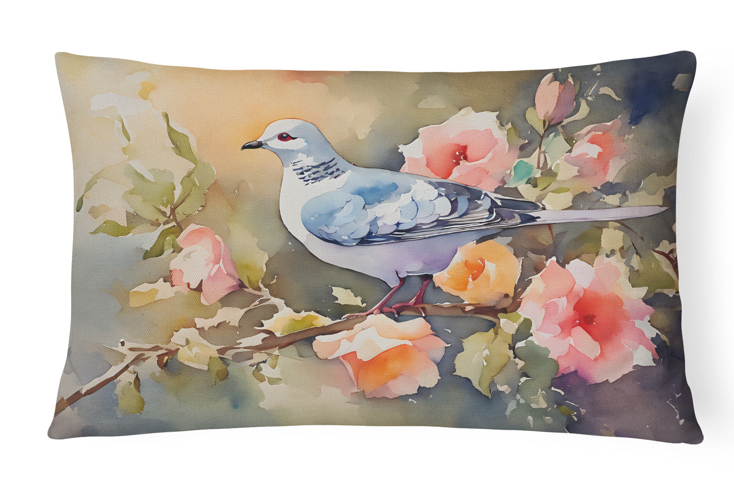 White Dove on Floral Branch Decorative Throw Pillow 12x16 Indoor Outdoor Accent Cushion, Fabric Cover with Insert for Sofa, Bed, Porch & Living Room