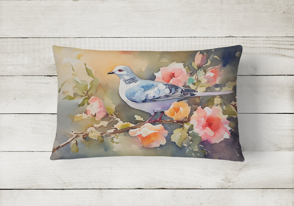 White Dove on Floral Branch Decorative Throw Pillow 12x16 Indoor Outdoor Accent Cushion, Fabric Cover with Insert for Sofa, Bed, Porch & Living Room
