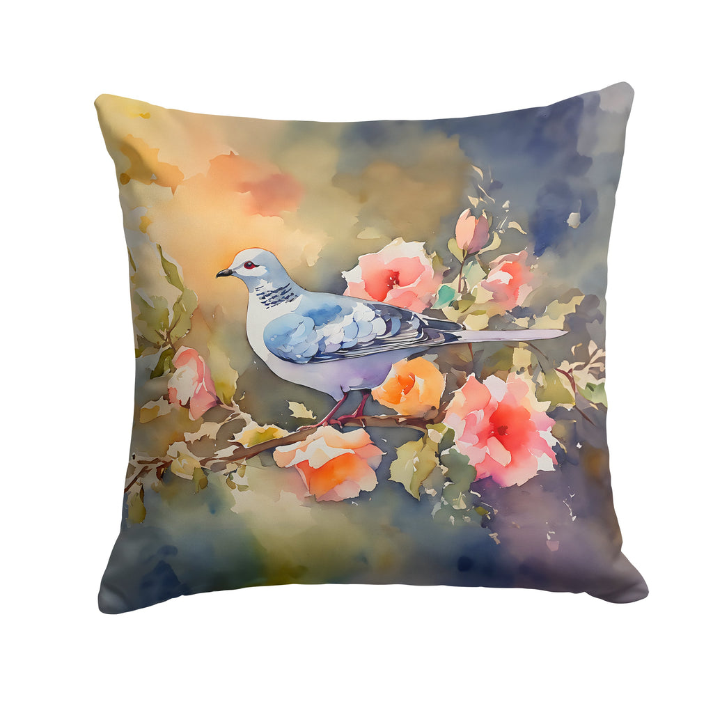 White Dove on Floral Branch Decorative Throw Pillow 14x14 Indoor Outdoor Accent Cushion, Fabric Cover with Insert for Sofa, Bed, Porch & Living Room