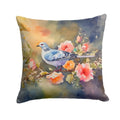 White Dove on Floral Branch Decorative Throw Pillow 14x14 Indoor Outdoor Accent Cushion, Fabric Cover with Insert for Sofa, Bed, Porch & Living Room
