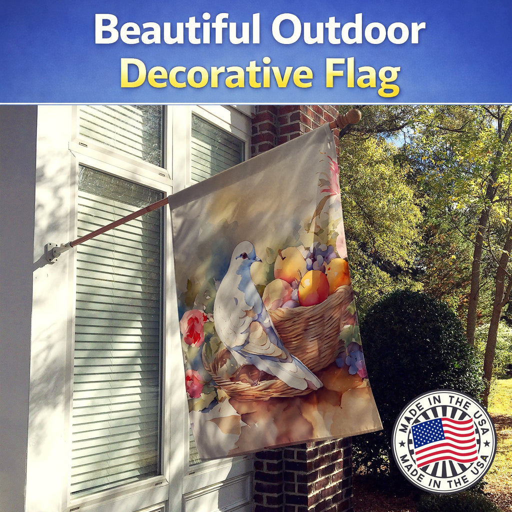 White Dove with Fruit Basket Still Life House Flag 28x40 Porch Sleeve Pole Decorative Outside Yard Banner Artwork Wall Hanging, Polyester