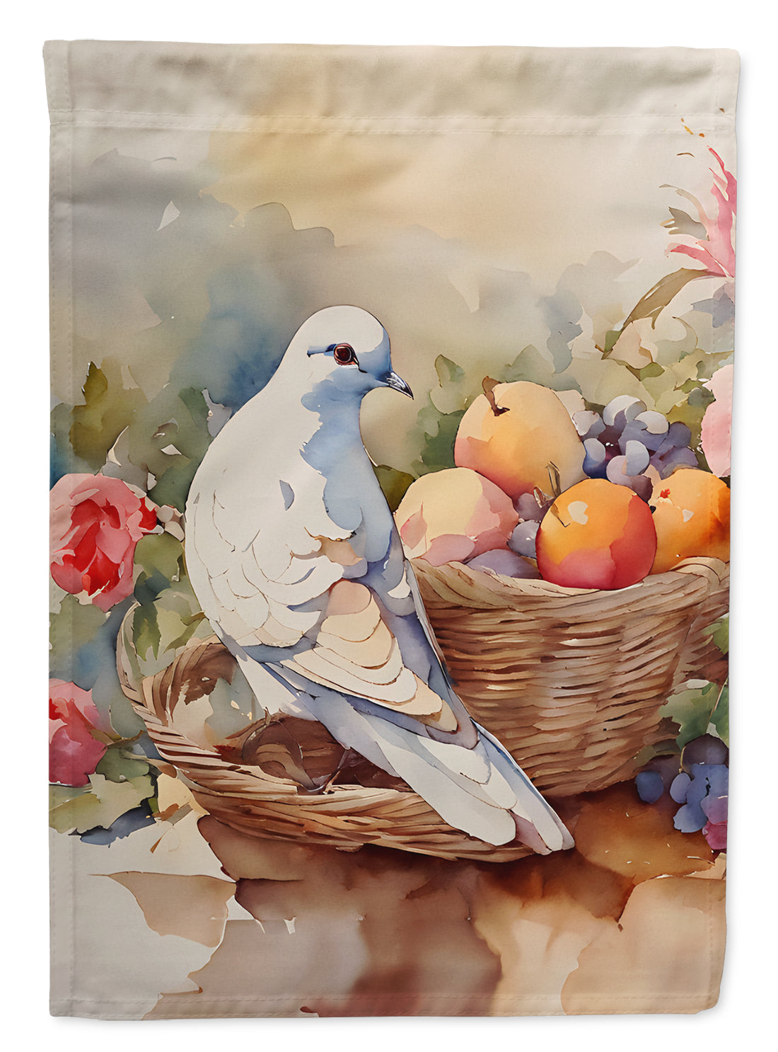 White Dove with Fruit Basket Still Life House Flag 28x40 Porch Sleeve Pole Decorative Outside Yard Banner Artwork Wall Hanging, Polyester