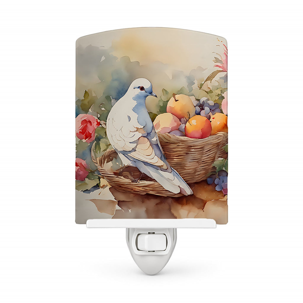 White Dove with Fruit Basket Still Life Ceramic Night Light Compact, UL-Certified, Ideal for Bedroom, Bathroom, Nursery, Hallway, Kitchen, 6x4x3, Multicolor