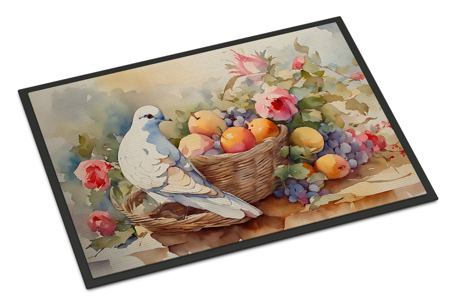 White Dove with Fruit Basket Still Life Doormat Indoor Outdoor 18H X 27W Front Door Mat Rugs for Entryway, Non Slip Washable