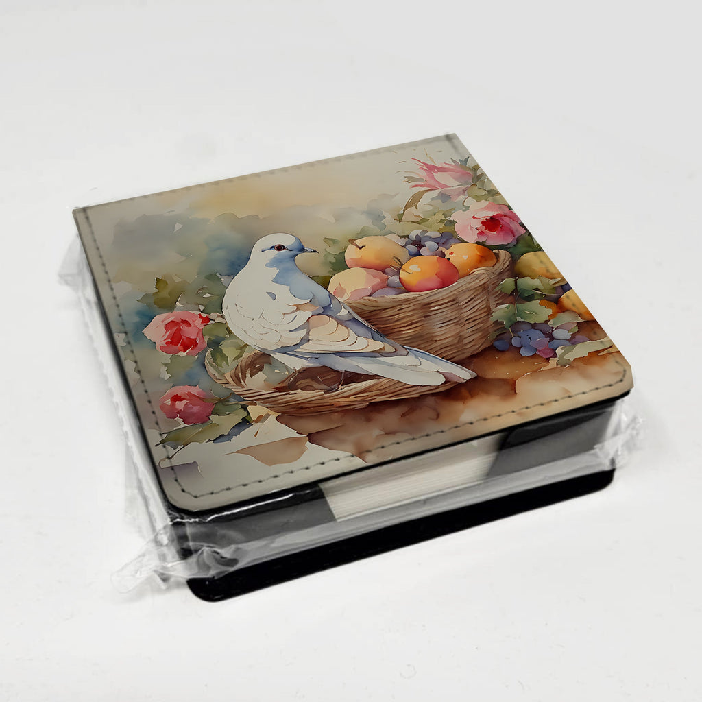 White Dove with Fruit Basket Still Life PU Leather Note Paper Holder with Artist-Designed Cover, Desk Accessory, Office Gift