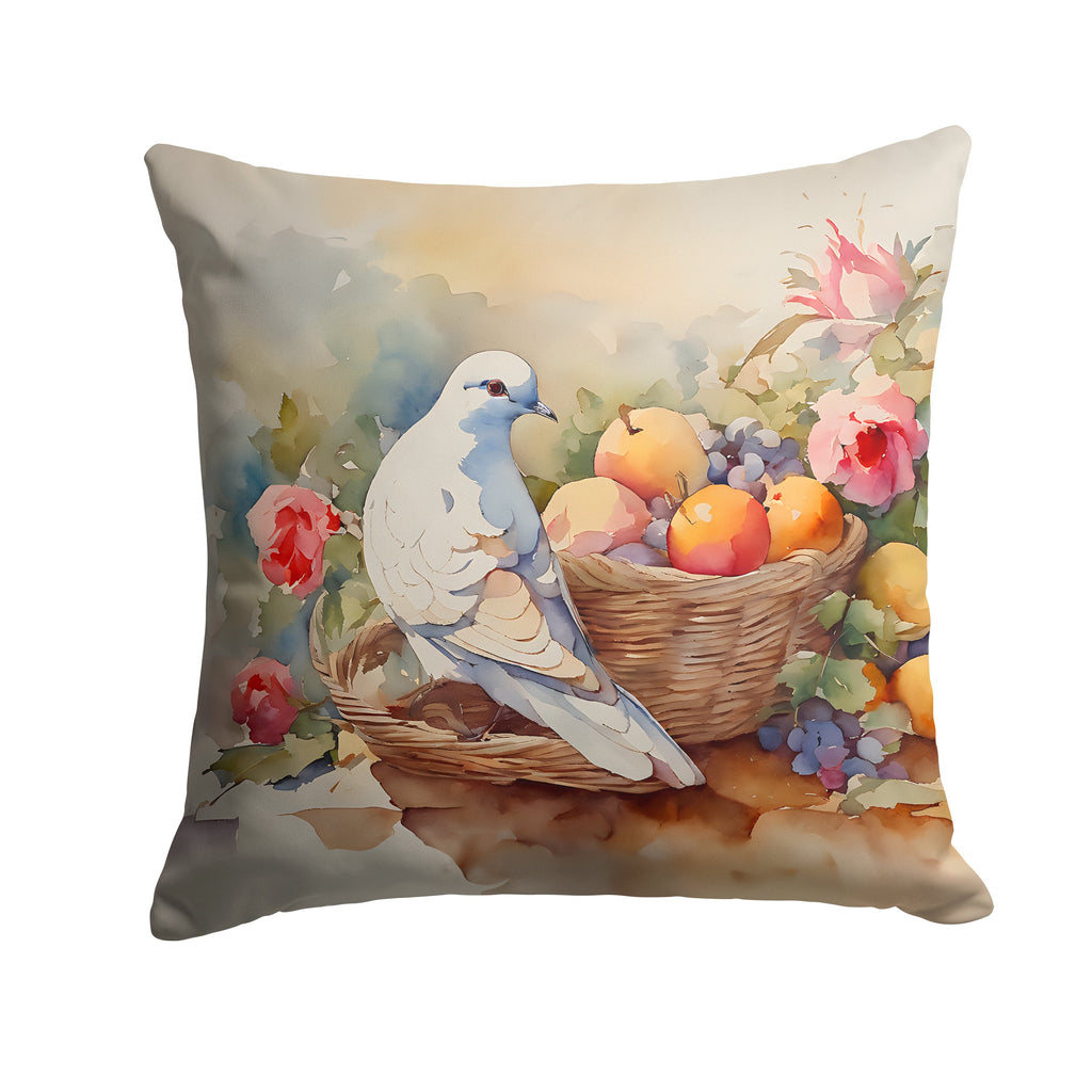 White Dove with Fruit Basket Still Life Decorative Throw Pillow 14x14 Indoor Outdoor Accent Cushion, Fabric Cover with Insert for Sofa, Bed, Porch & Living Room
