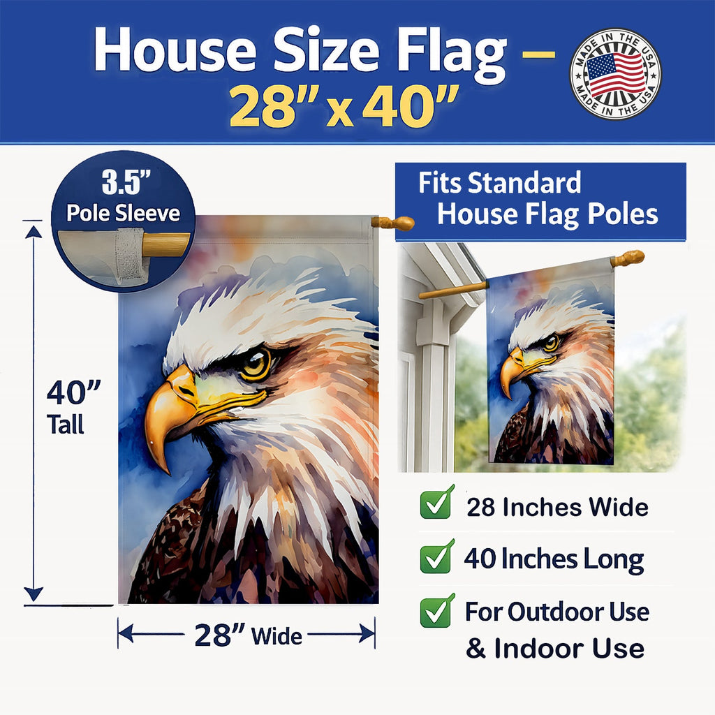 Bald Eagle Portrait Close-Up House Flag 28x40 Porch Sleeve Pole Decorative Outside Yard Banner Artwork Wall Hanging, Polyester