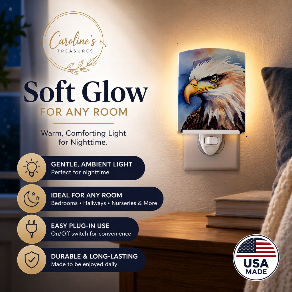 Bald Eagle Portrait Close-Up Ceramic Night Light Compact, UL-Certified, Ideal for Bedroom, Bathroom, Nursery, Hallway, Kitchen, 6x4x3, Multicolor