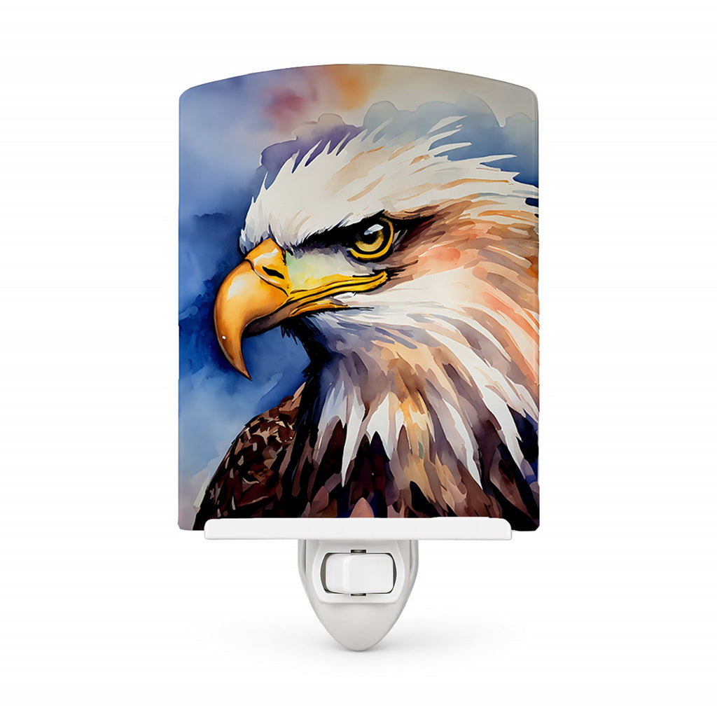 Bald Eagle Portrait Close-Up Ceramic Night Light Compact, UL-Certified, Ideal for Bedroom, Bathroom, Nursery, Hallway, Kitchen, 6x4x3, Multicolor