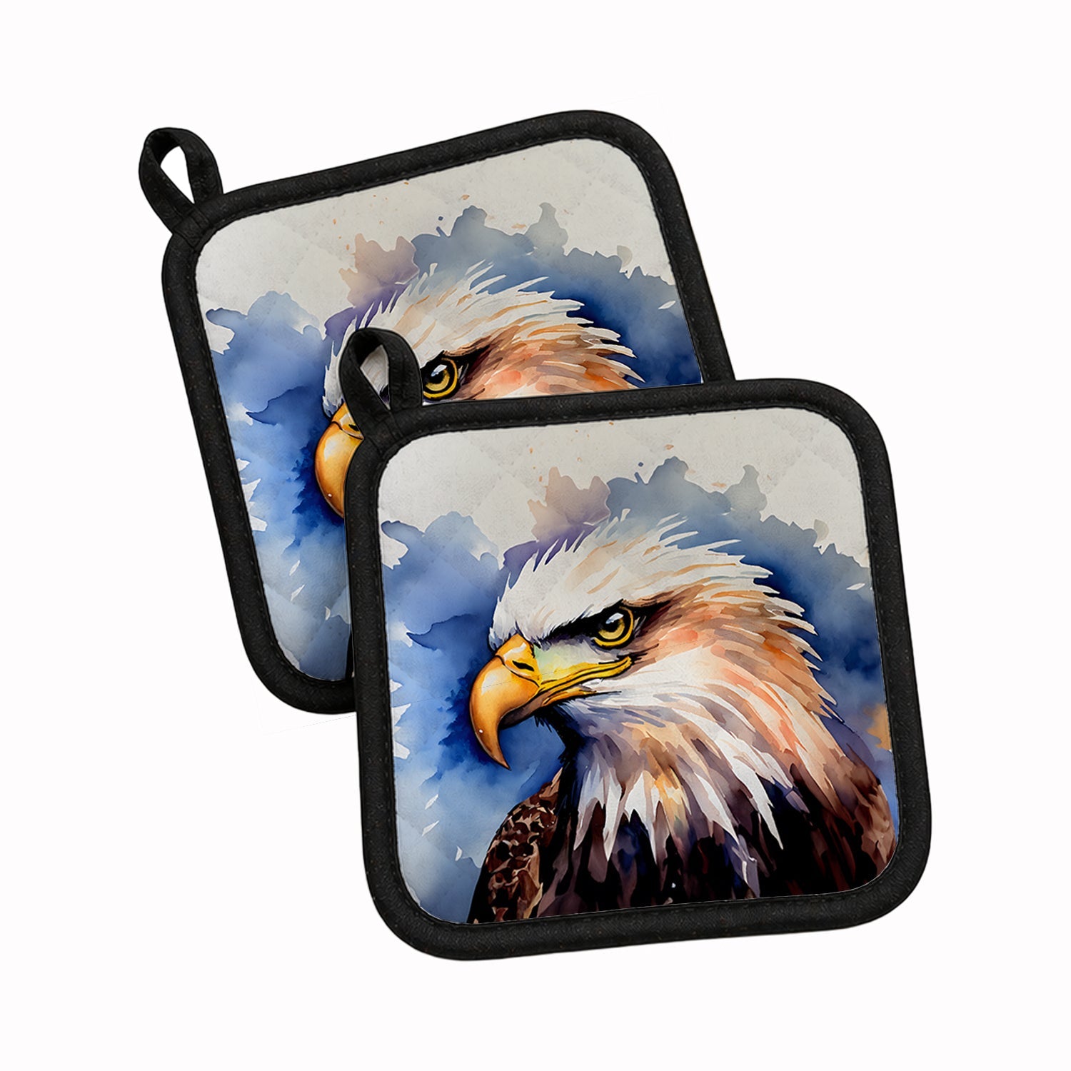 Bald Eagle Portrait Close-Up Pot Holder Set of 2 Heat Resistant Quilted Hot Pads 7.5 x 7.5 Inch, Insulated Kitchen Trivets for Cooking & Baking