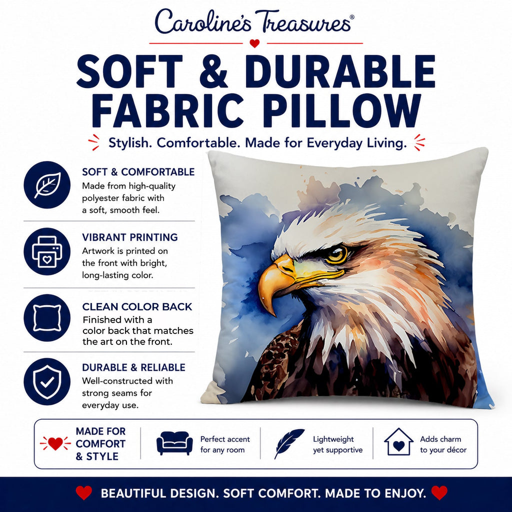 Bald Eagle Portrait Close-Up Decorative Throw Pillow 18x18 Indoor Outdoor Accent Cushion, Fabric Cover with Insert for Sofa, Bed, Porch & Living Room