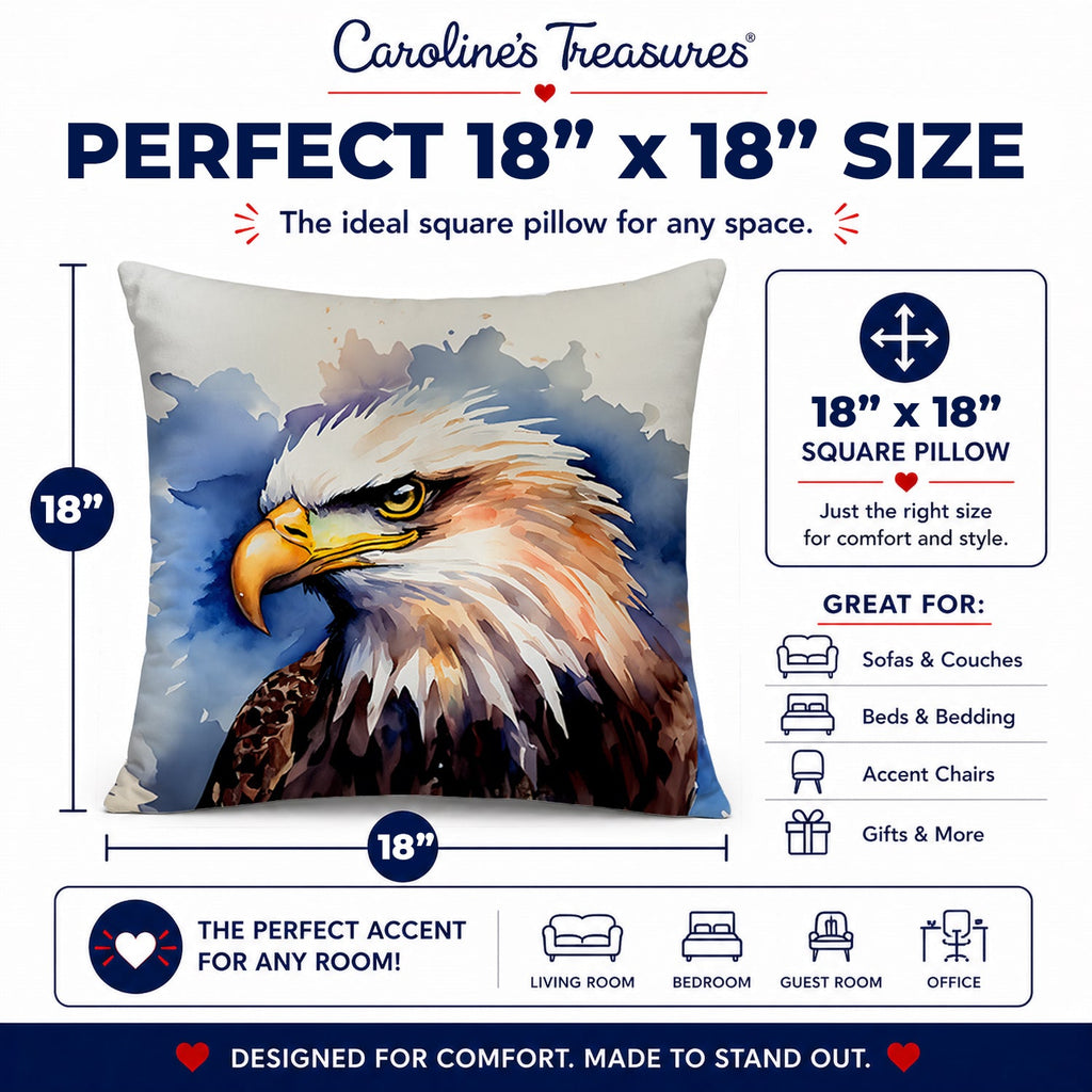Bald Eagle Portrait Close-Up Decorative Throw Pillow 18x18 Indoor Outdoor Accent Cushion, Fabric Cover with Insert for Sofa, Bed, Porch & Living Room