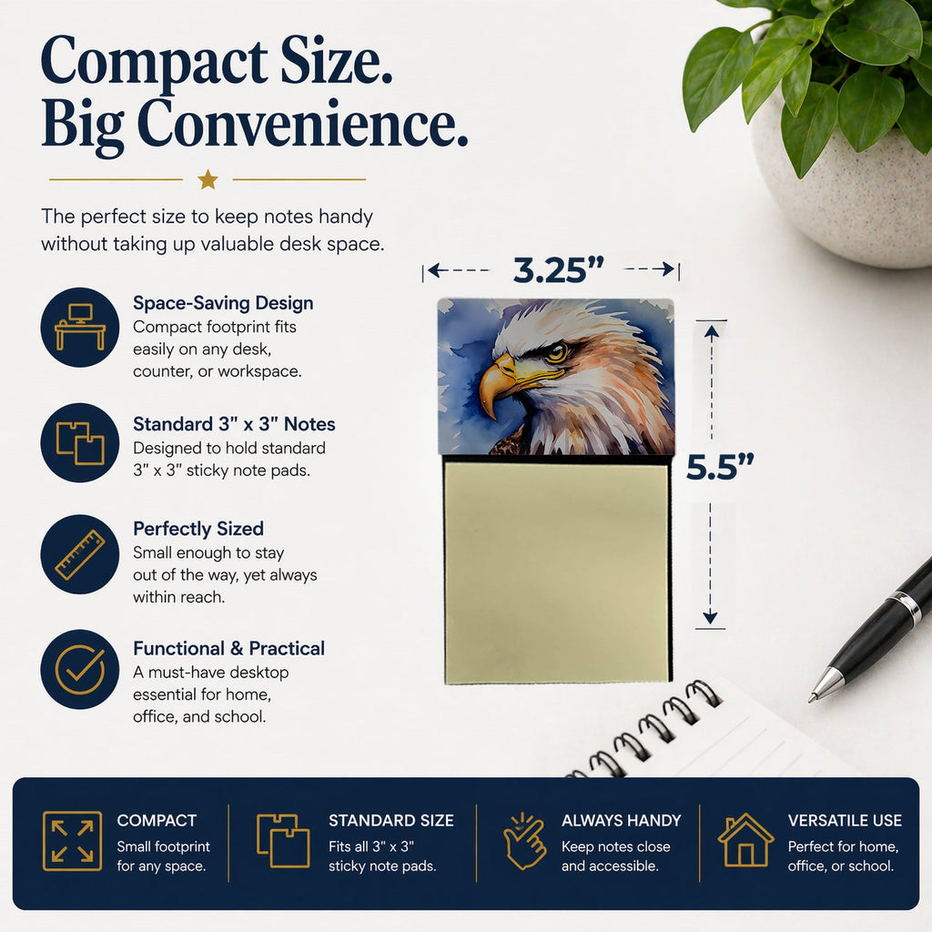 Bald Eagle Portrait Close-Up Watercolor Sticky Note Holder Refillable Dispenser Desk Accessory 3x3 Pad Gift