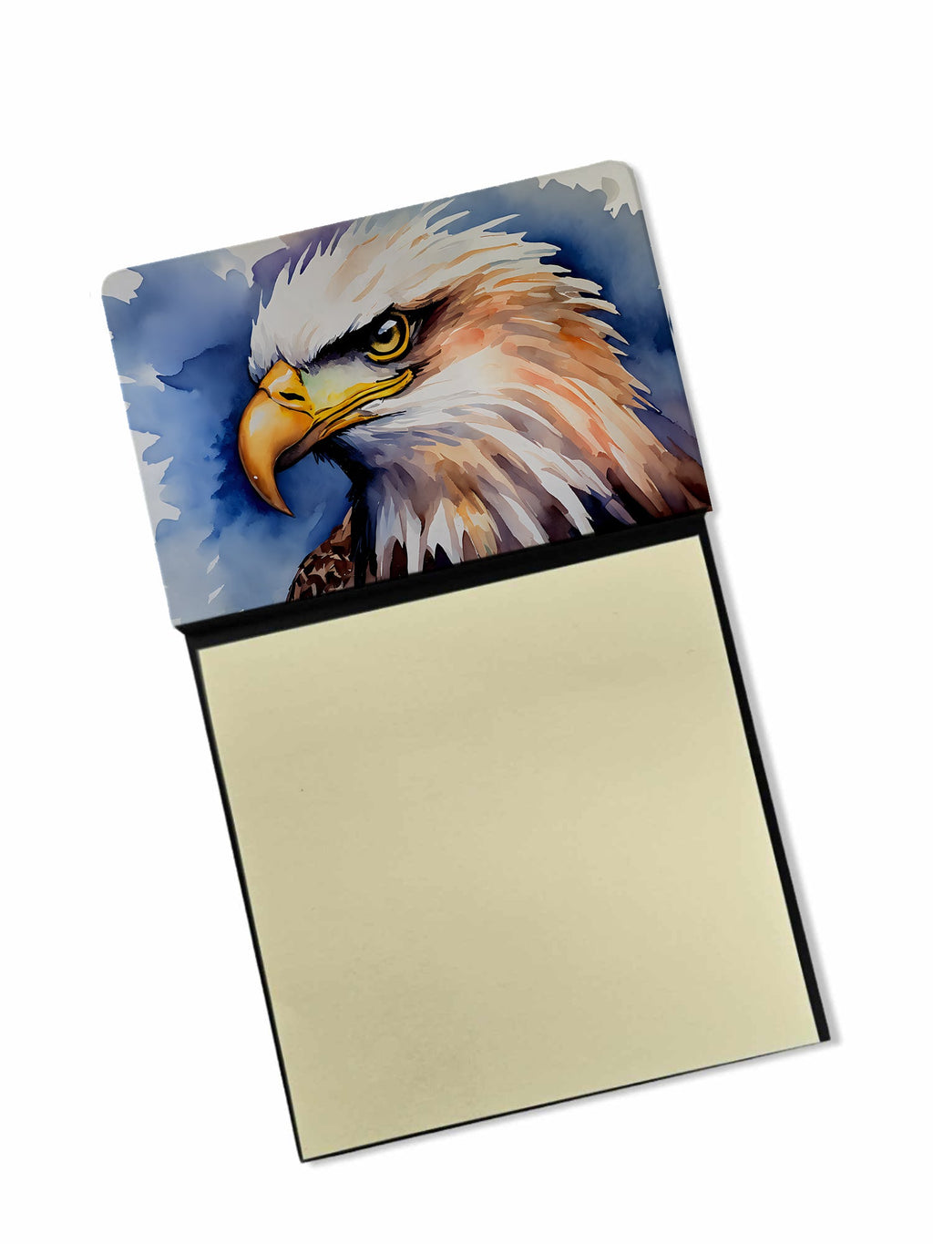 Bald Eagle Portrait Close-Up Watercolor Sticky Note Holder Refillable Dispenser Desk Accessory 3x3 Pad Gift