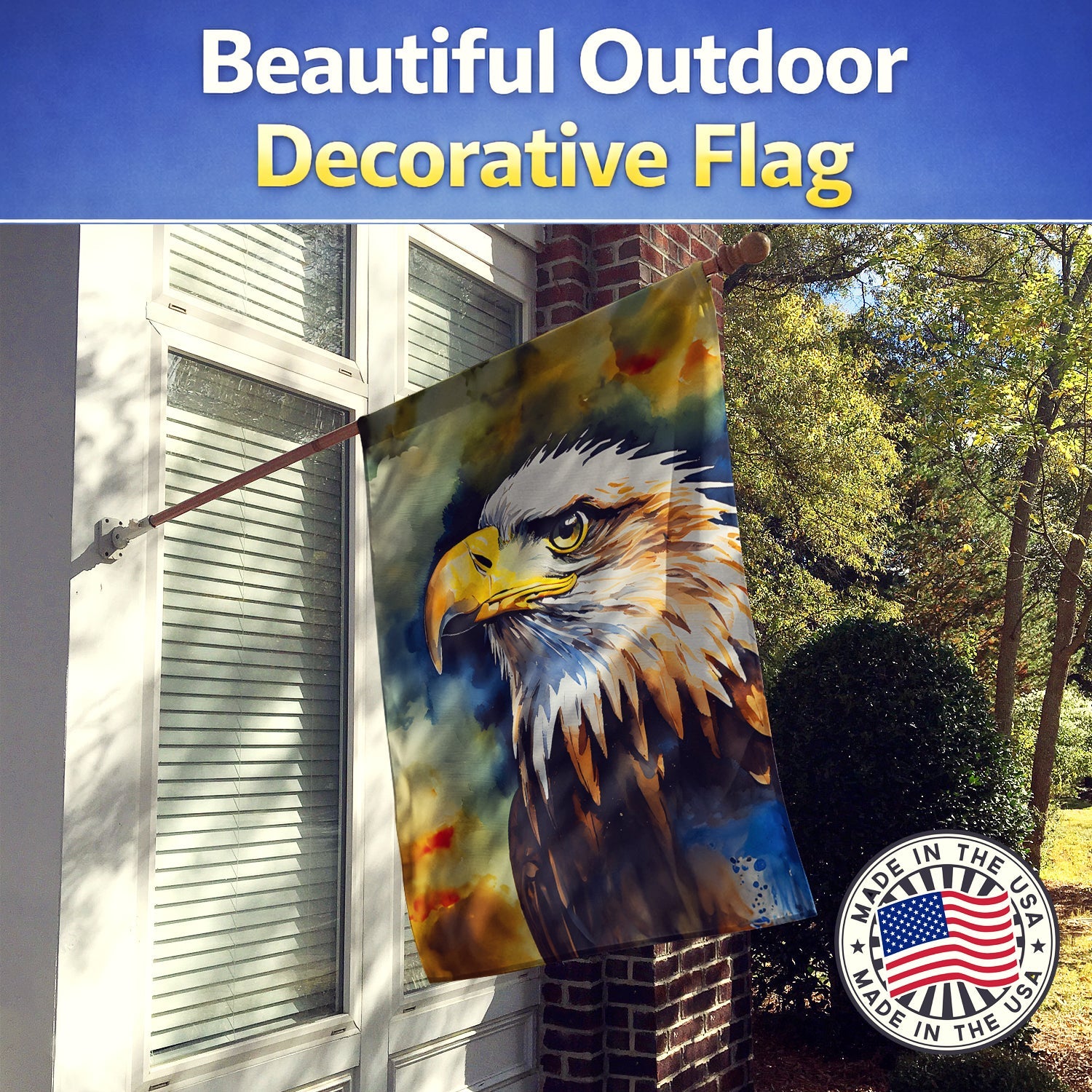 Bald Eagle Portrait Wildlife House Flag 28x40 Porch Sleeve Pole Decorative Outside Yard Banner Artwork Wall Hanging, Polyester