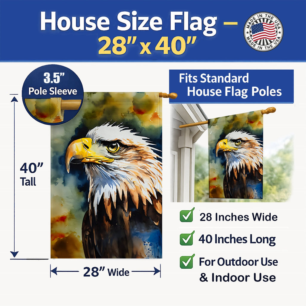 Bald Eagle Portrait Wildlife House Flag 28x40 Porch Sleeve Pole Decorative Outside Yard Banner Artwork Wall Hanging, Polyester