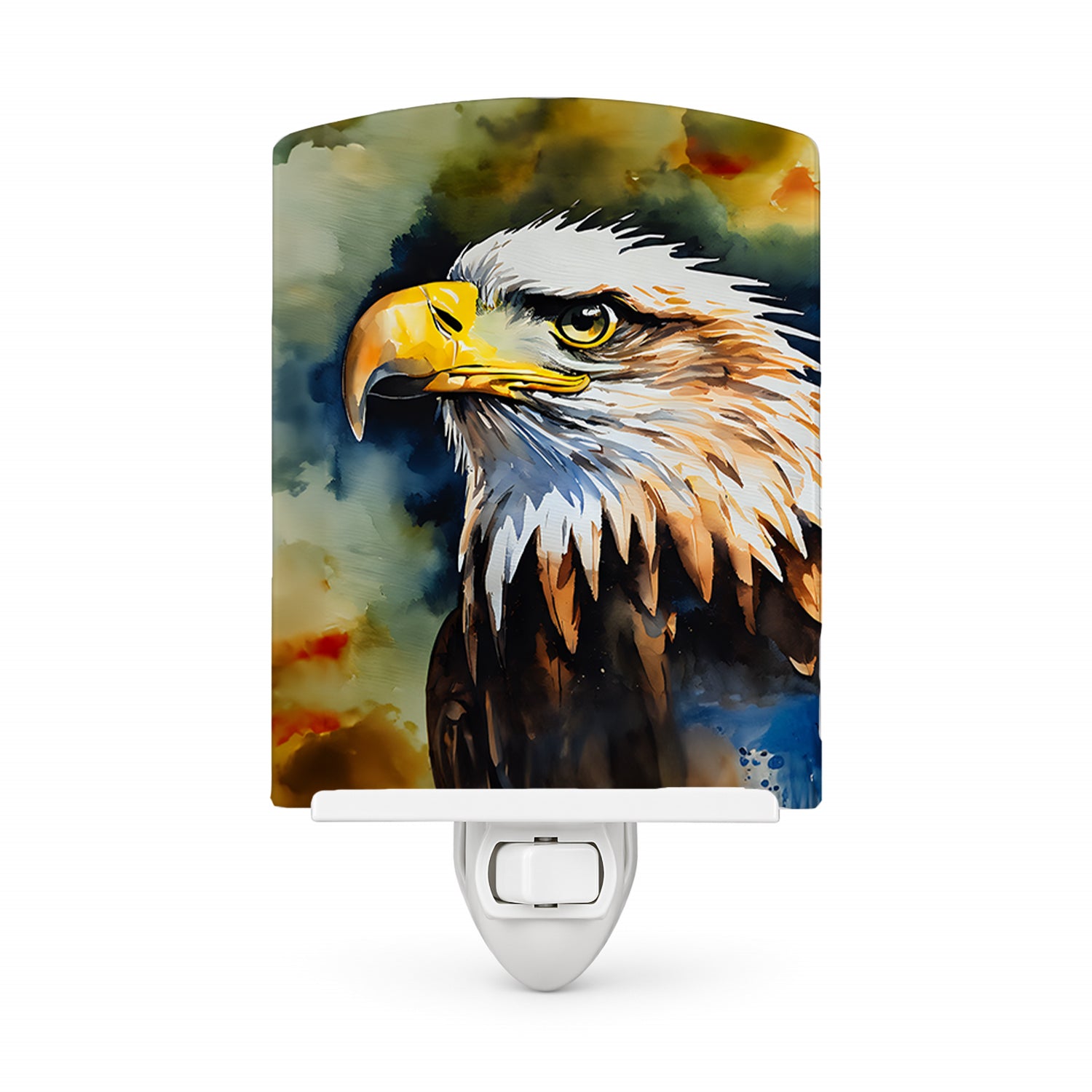 Bald Eagle Portrait Wildlife Ceramic Night Light Compact, UL-Certified, Ideal for Bedroom, Bathroom, Nursery, Hallway, Kitchen, 6x4x3, Multicolor