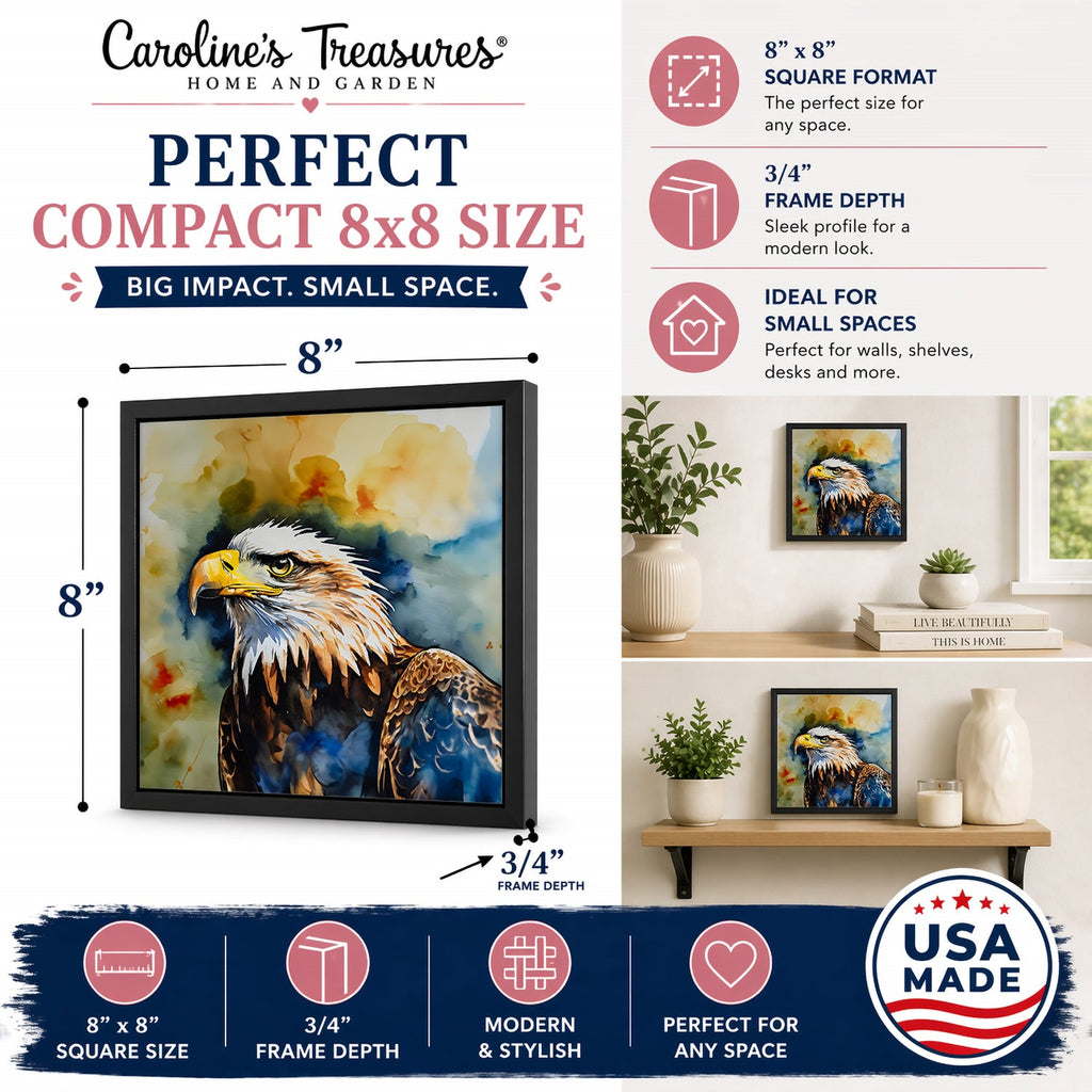 Bald Eagle Portrait Wildlife Framed Metal Print Bathroom, Kitchen, Office, Home Decor Wall Art Ready to Hang, Square, 8X8
