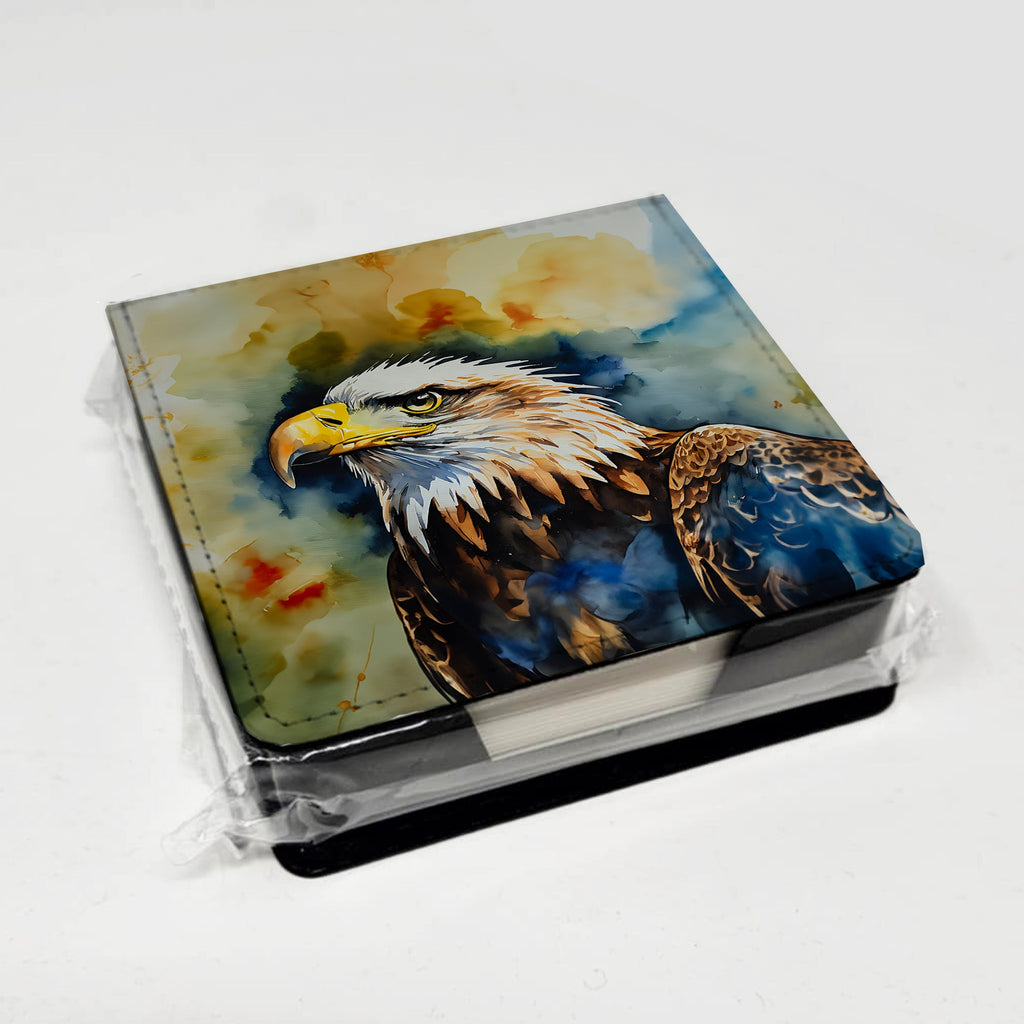 Bald Eagle Portrait Wildlife PU Leather Note Paper Holder with Artist-Designed Cover, Desk Accessory, Office Gift