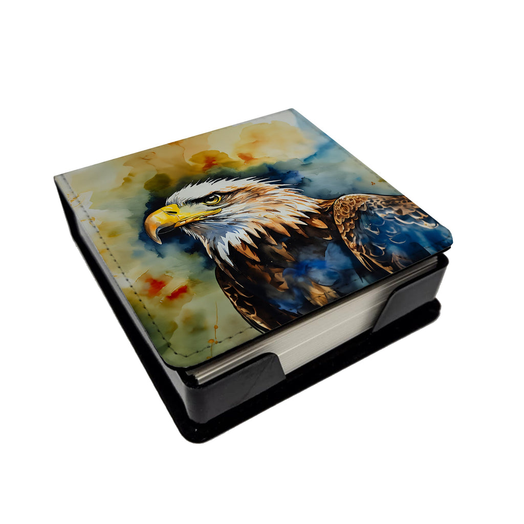Bald Eagle Portrait Wildlife PU Leather Note Paper Holder with Artist-Designed Cover, Desk Accessory, Office Gift