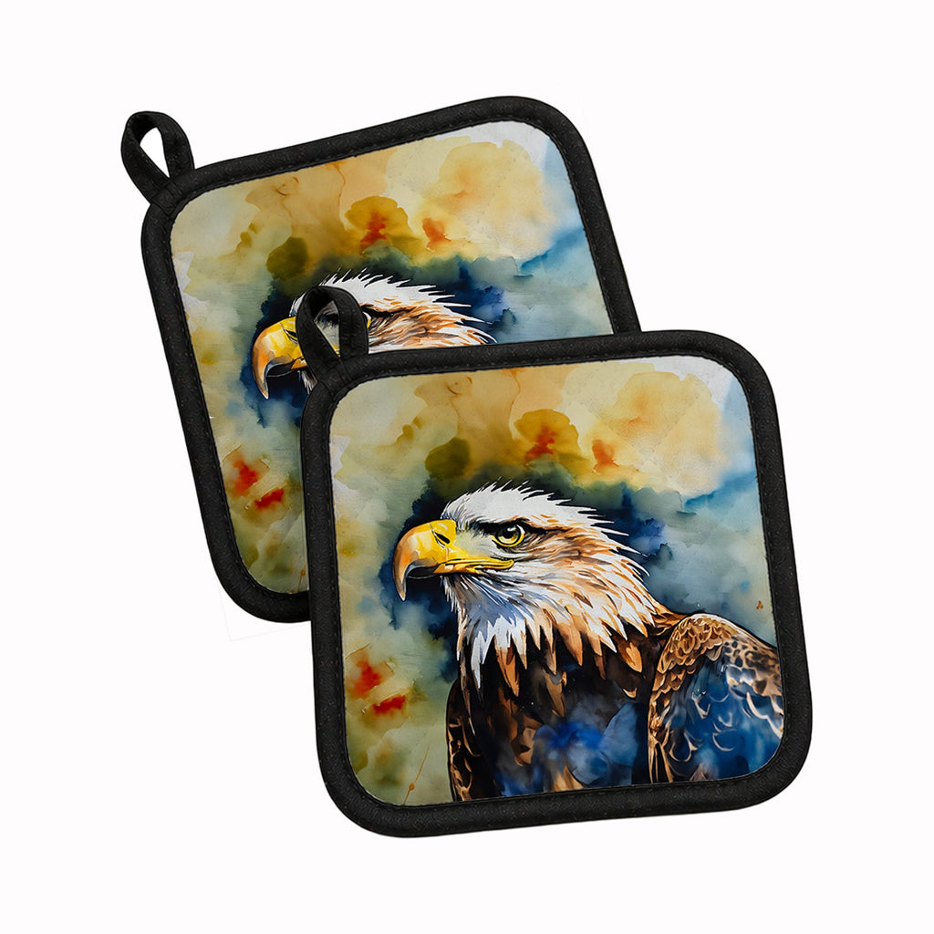 Bald Eagle Portrait Wildlife Pot Holder Set of 2 Heat Resistant Quilted Hot Pads 7.5 x 7.5 Inch, Insulated Kitchen Trivets for Cooking & Baking