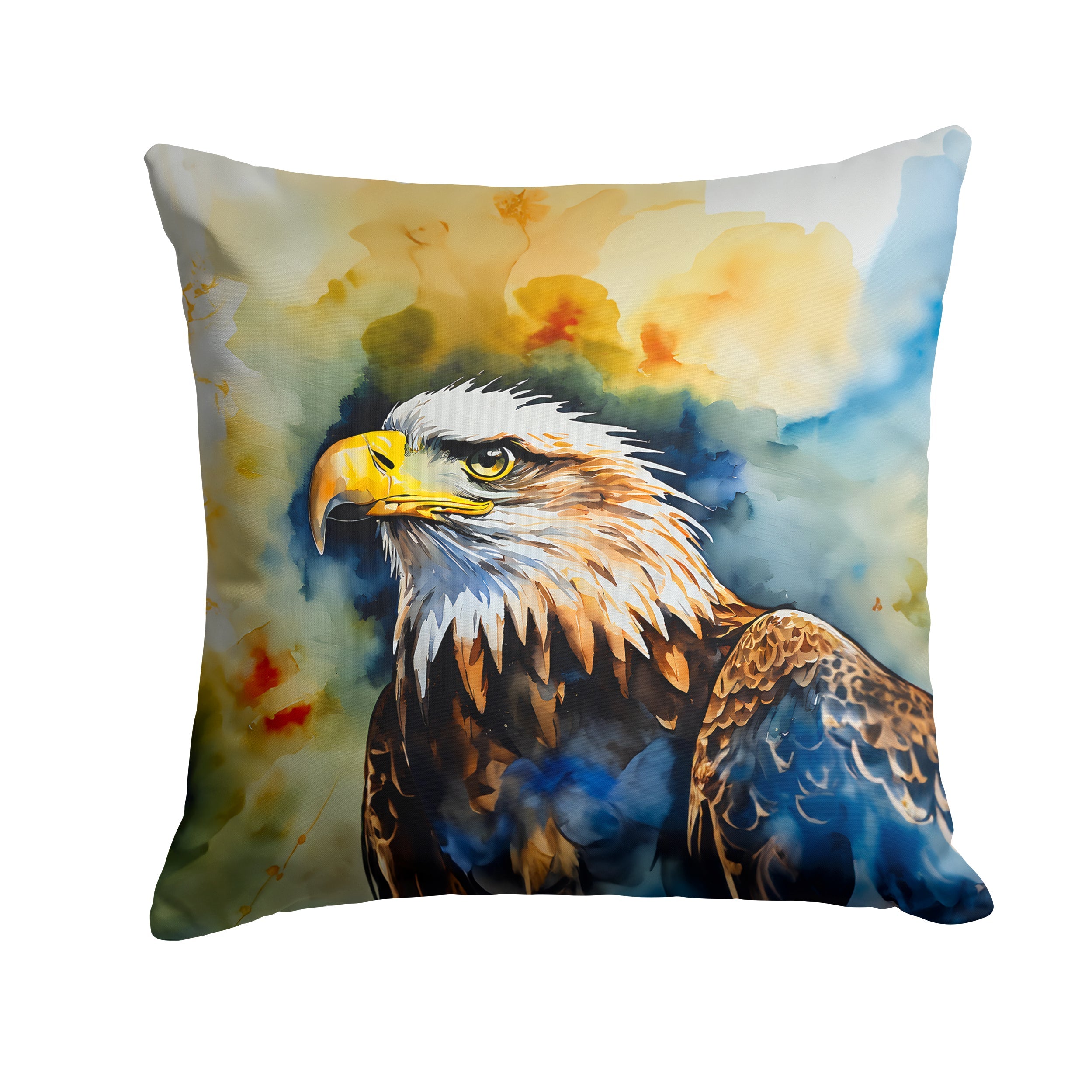 Bald Eagle Portrait Wildlife Decorative Throw Pillow 14x14 Indoor Outdoor Accent Cushion, Fabric Cover with Insert for Sofa, Bed, Porch & Living Room
