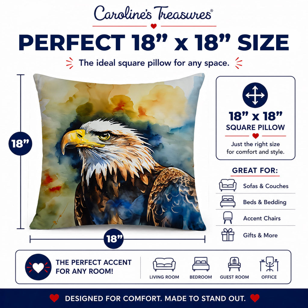 Bald Eagle Portrait Wildlife Decorative Throw Pillow 18x18 Indoor Outdoor Accent Cushion, Fabric Cover with Insert for Sofa, Bed, Porch & Living Room