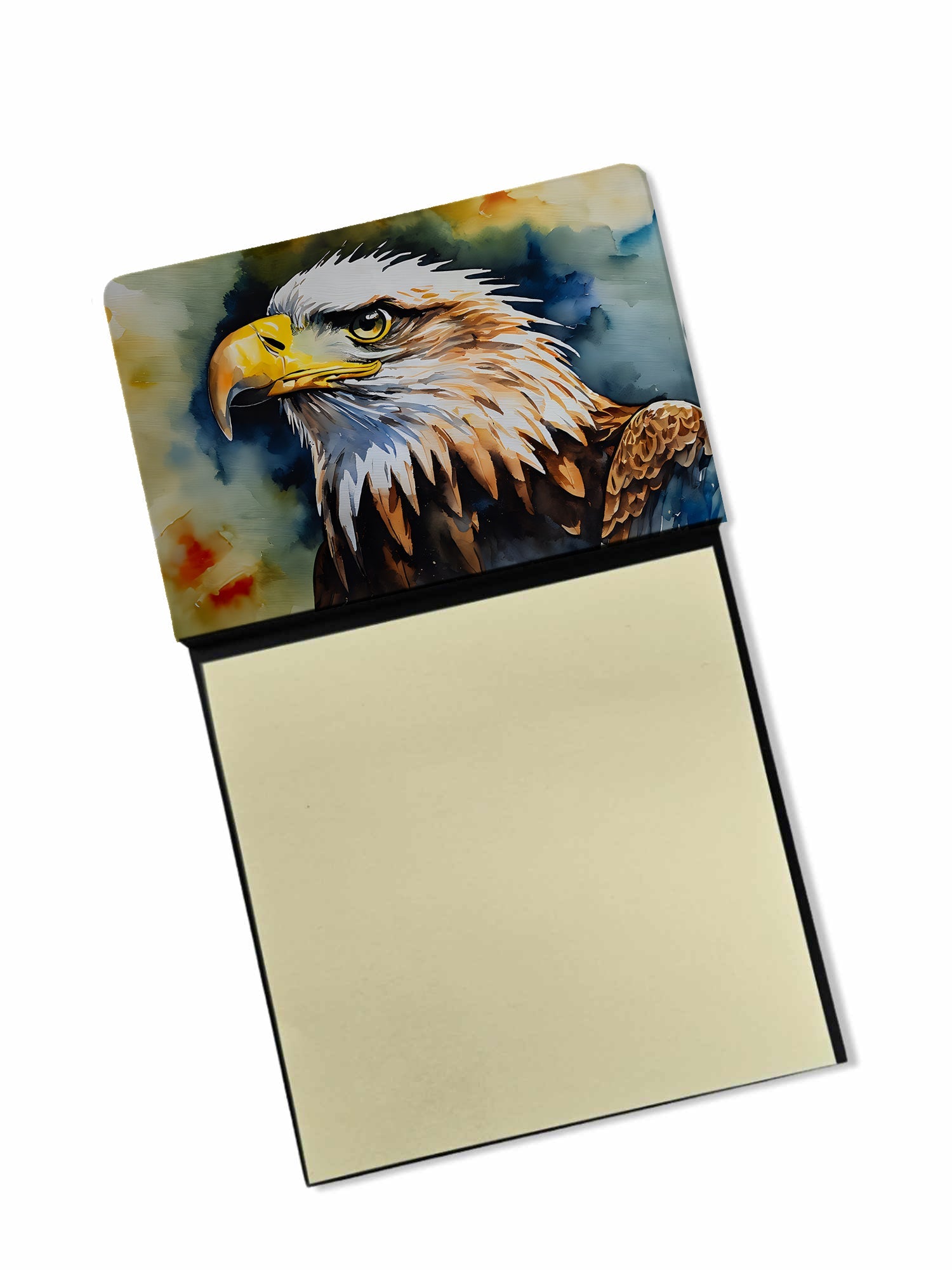 Bald Eagle Portrait Wildlife Watercolor Sticky Note Holder Refillable Dispenser Desk Accessory 3x3 Pad Gift