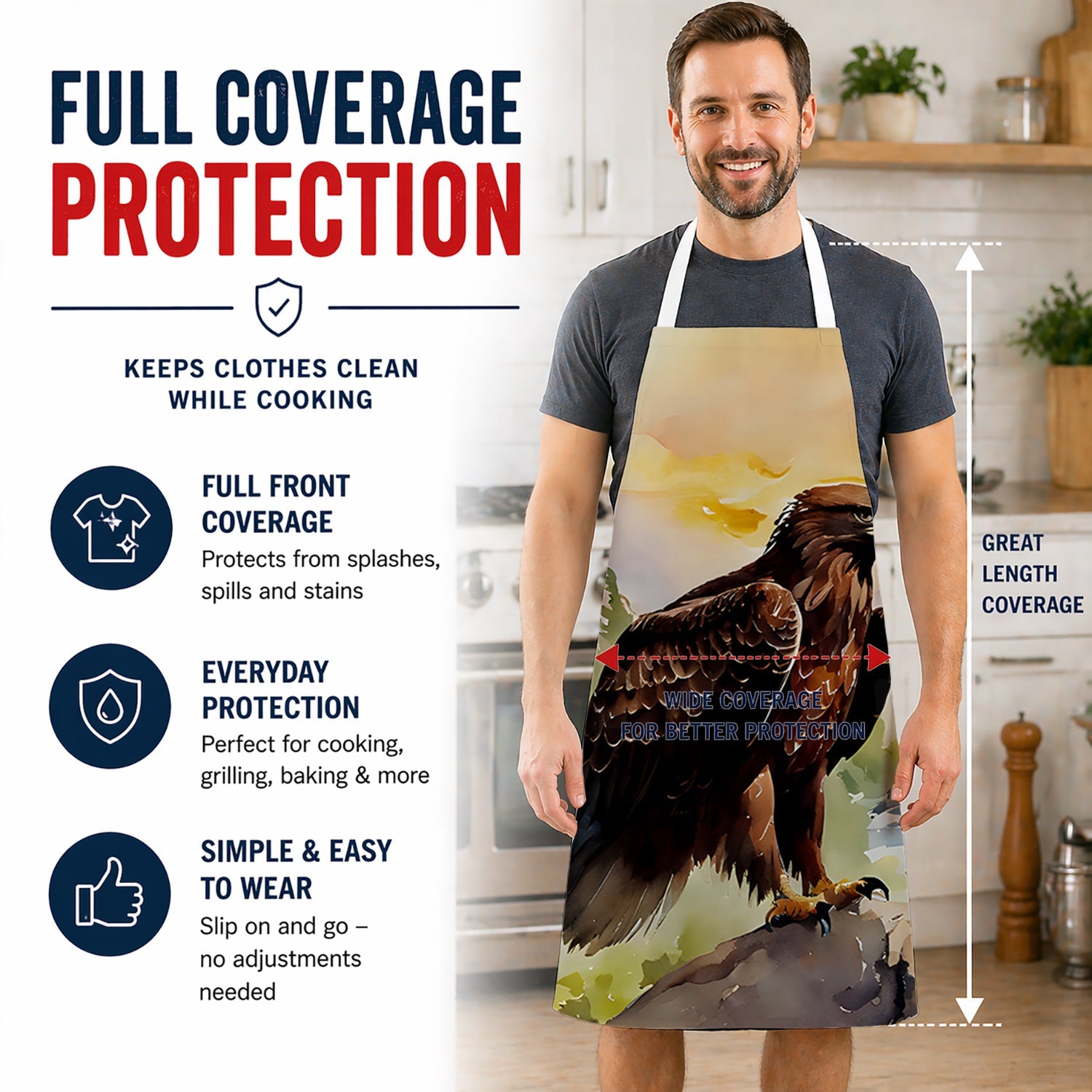 Bald Eagle Perched Mountain Landscape Apron Cooking Kitchen Server Baking Crafts Gardening for Adult Women Men, Unisex, Large, Multicolor