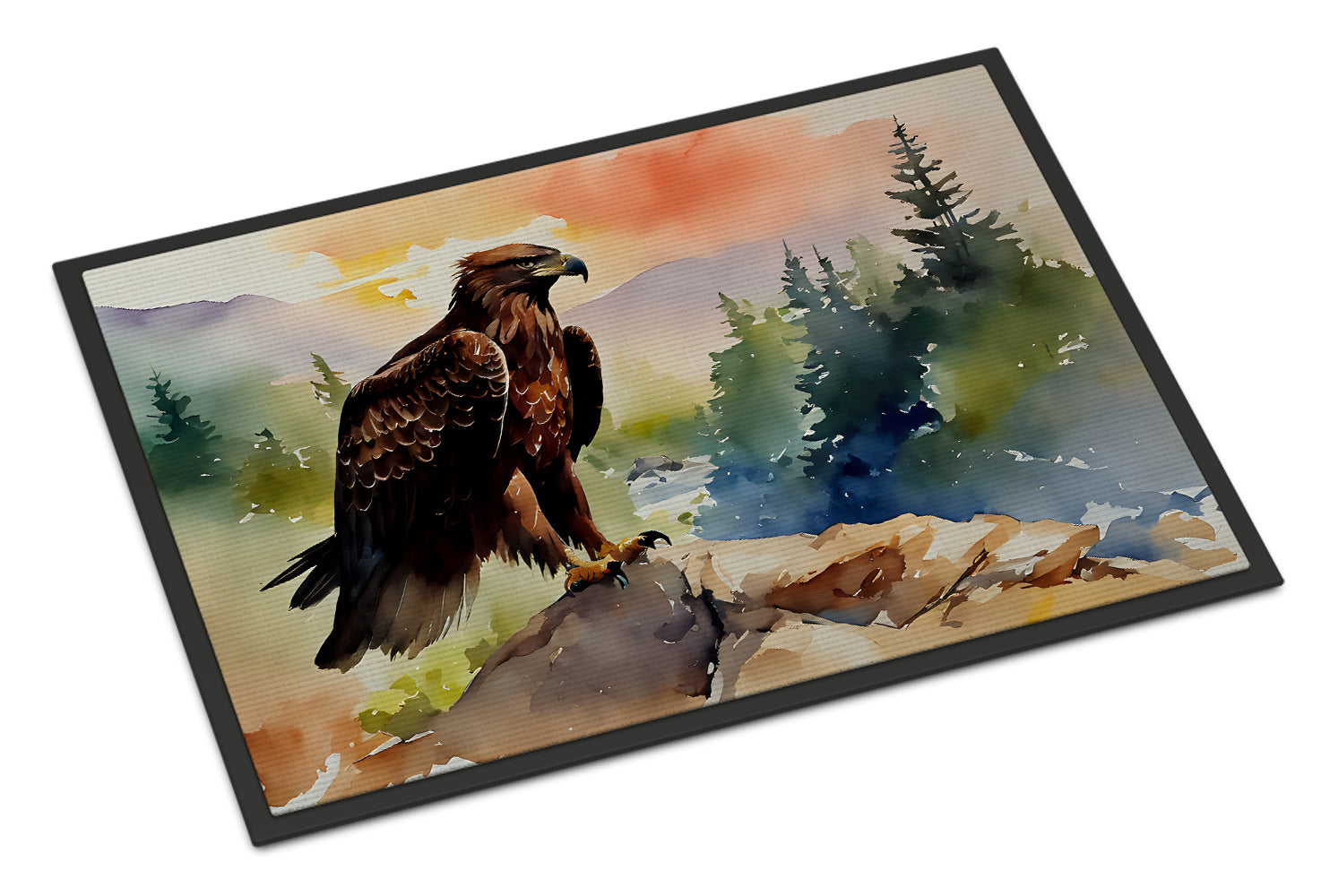 Bald Eagle Perched Mountain Landscape Doormat Indoor Outdoor 24H X 36W Front Door Mat Rugs for Entryway, Non Slip Washable Low Pile,