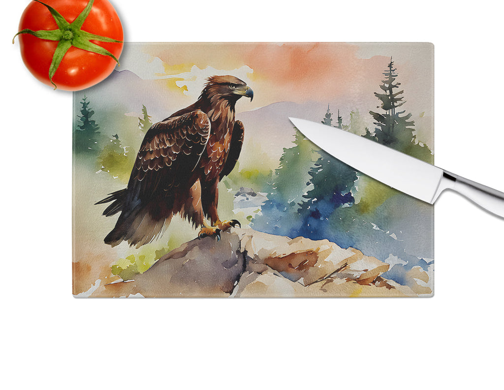 Bald Eagle Perched Mountain Landscape Cutting Board Tempered Glass Kitchen Cutting Surface, Heat Resistant Chopping, Non-Slip Feet, Food Prep & Serving