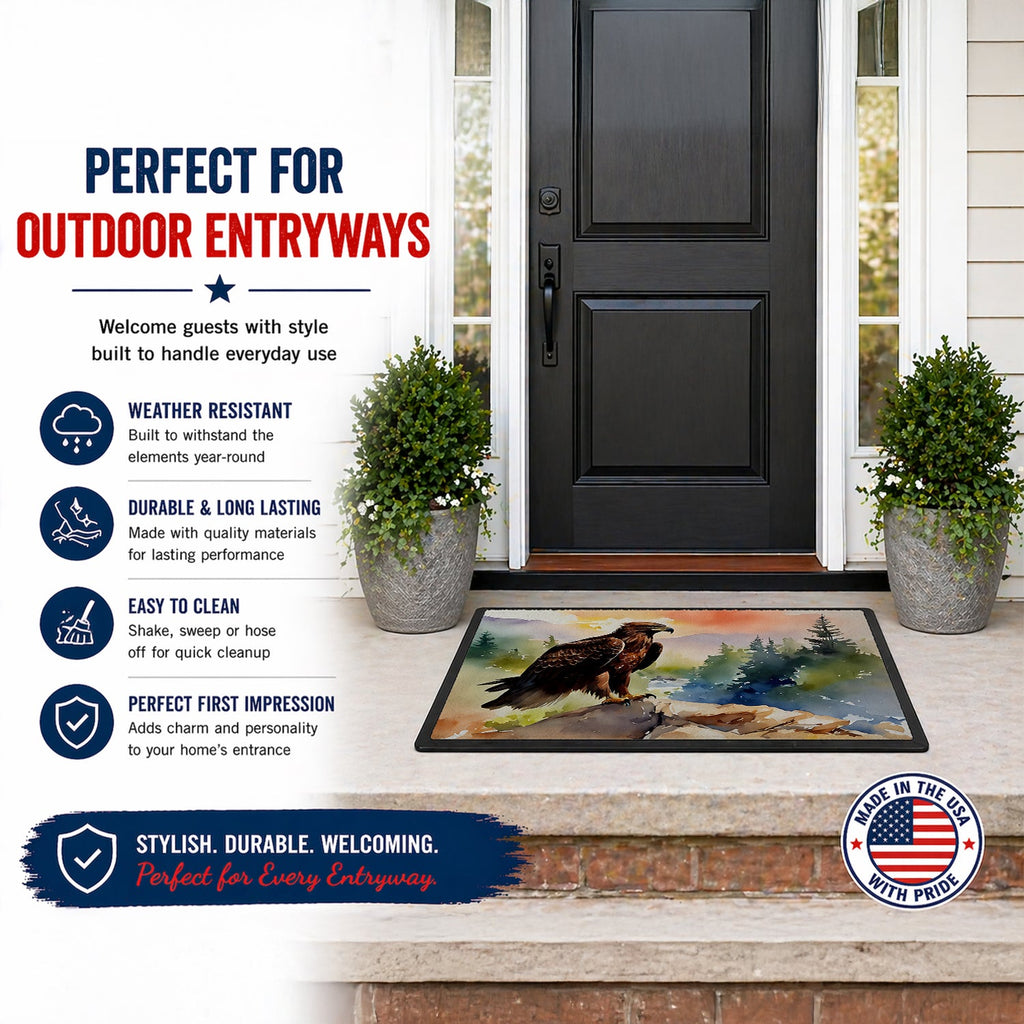 Bald Eagle Perched Mountain Landscape Doormat Indoor Outdoor 18H X 27W Front Door Mat Rugs for Entryway, Non Slip Washable