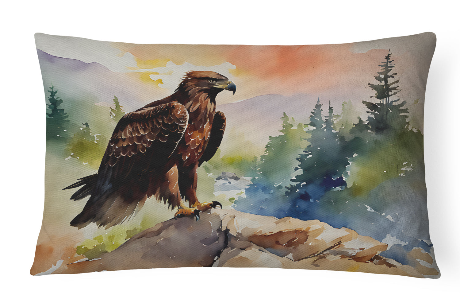 Bald Eagle Perched Mountain Landscape Decorative Throw Pillow 12x16 Indoor Outdoor Accent Cushion, Fabric Cover with Insert for Sofa, Bed, Porch & Living Room