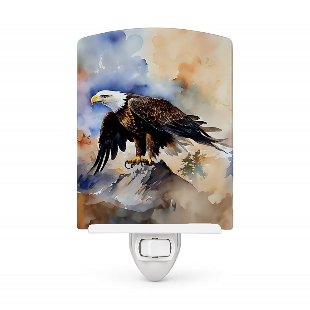 Bald Eagle Perched Rock Wildlife Ceramic Night Light Compact, UL-Certified, Ideal for Bedroom, Bathroom, Nursery, Hallway, Kitchen, 6x4x3, Multicolor