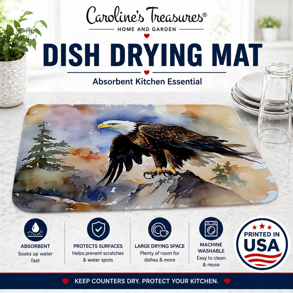 Bald Eagle Perched Rock Wildlife Dish Drying Mat Absorbent Dish Drying Mat Pad for Kitchen Counter Dish Drainer Mat for Countertop, 14 x 21", Multicolor