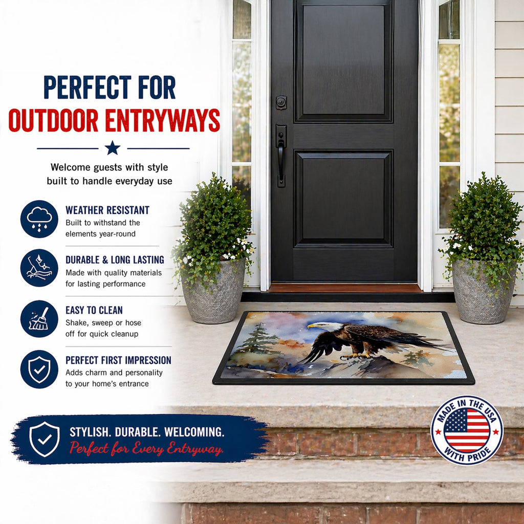 Bald Eagle Perched Rock Wildlife Doormat Indoor Outdoor 18H X 27W Front Door Mat Rugs for Entryway, Non Slip Washable