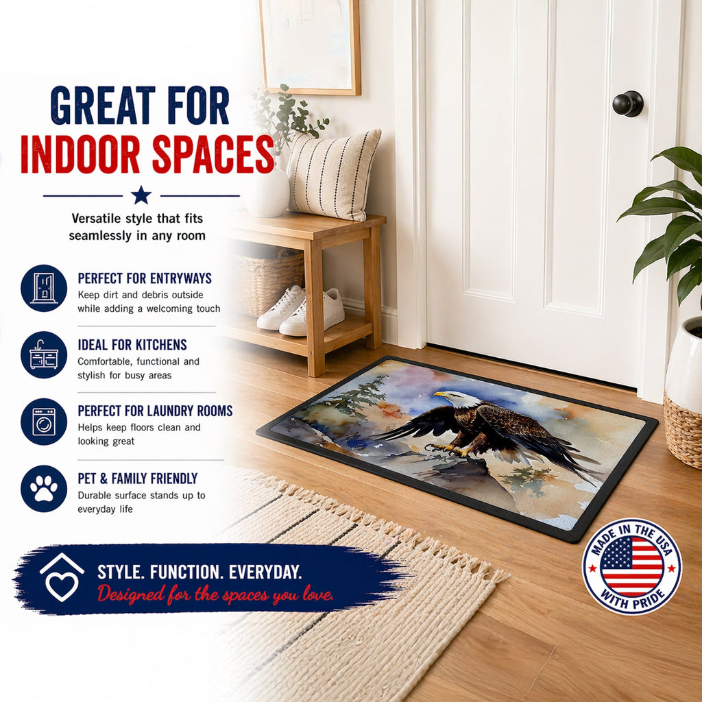 Bald Eagle Perched Rock Wildlife Doormat Indoor Outdoor 18H X 27W Front Door Mat Rugs for Entryway, Non Slip Washable