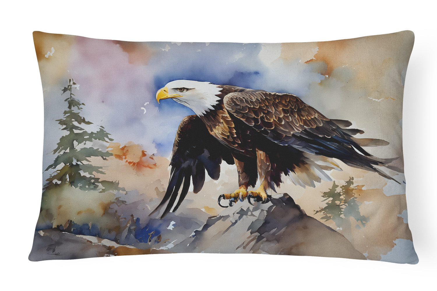 Bald Eagle Perched Rock Wildlife Decorative Throw Pillow 12x16 Indoor Outdoor Accent Cushion, Fabric Cover with Insert for Sofa, Bed, Porch & Living Room