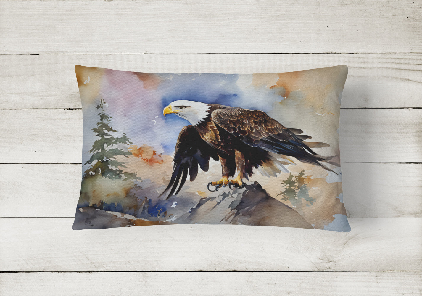 Bald Eagle Perched Rock Wildlife Decorative Throw Pillow 12x16 Indoor Outdoor Accent Cushion, Fabric Cover with Insert for Sofa, Bed, Porch & Living Room