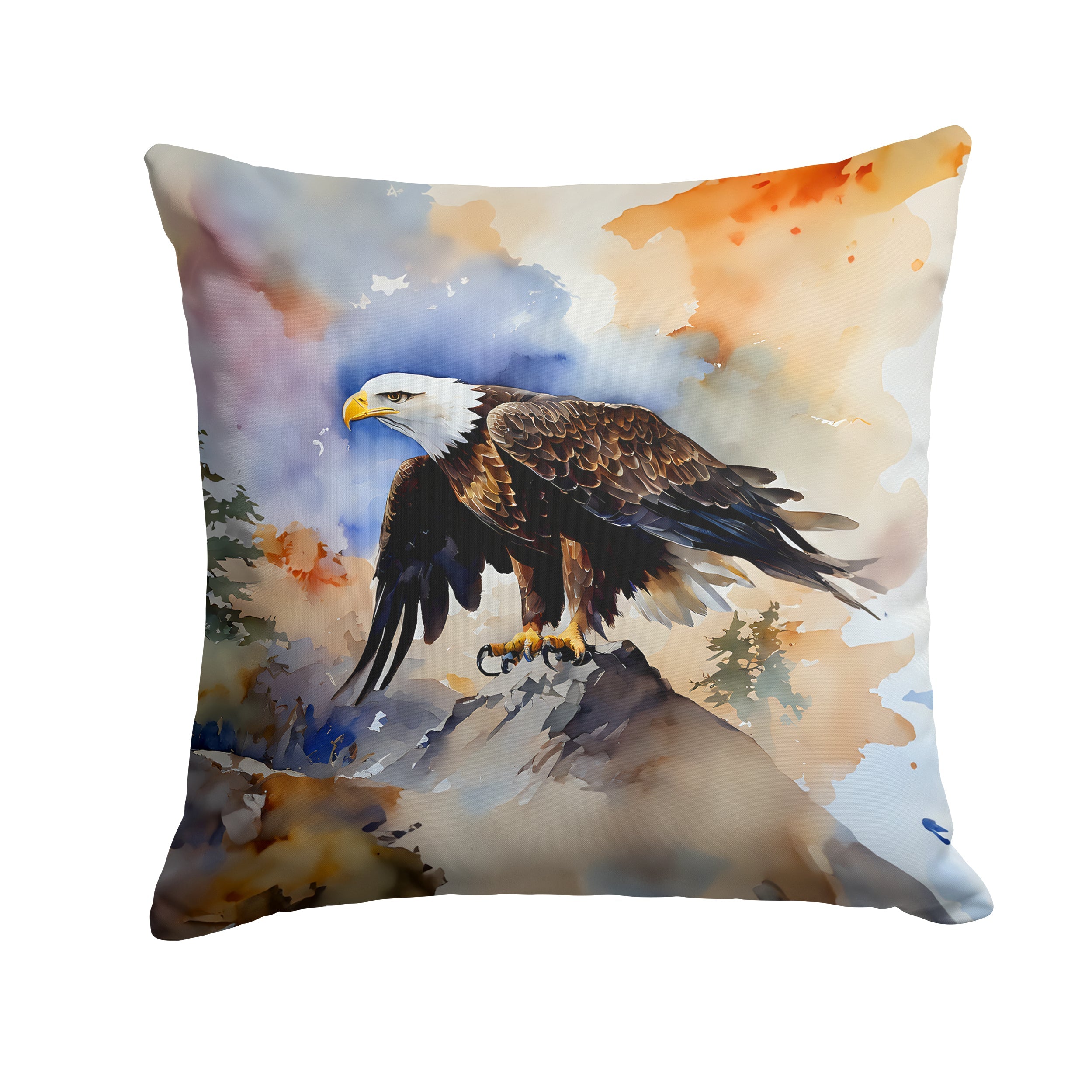 Bald Eagle Perched Rock Wildlife Decorative Throw Pillow 14x14 Indoor Outdoor Accent Cushion, Fabric Cover with Insert for Sofa, Bed, Porch & Living Room