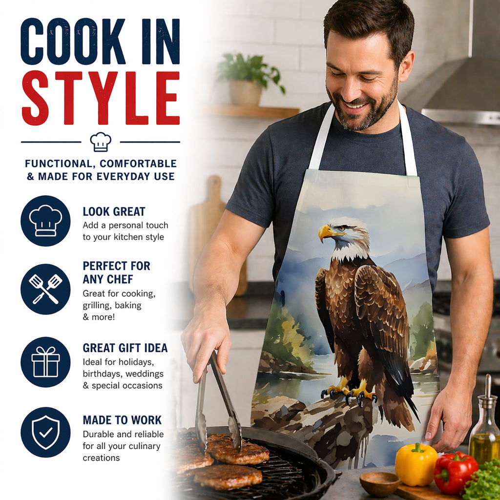 Bald Eagle Mountain Scene Apron Cooking Kitchen Server Baking Crafts Gardening for Adult Women Men, Unisex, Large, Multicolor