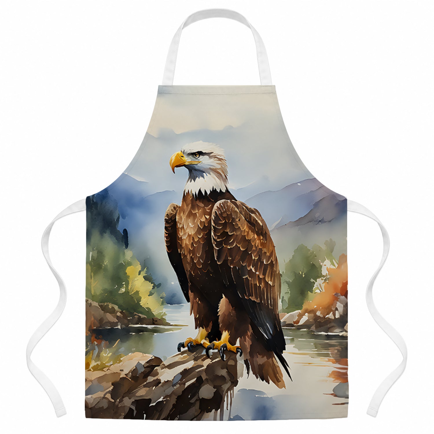 Bald Eagle Mountain Scene Apron Cooking Kitchen Server Baking Crafts Gardening for Adult Women Men, Unisex, Large, Multicolor