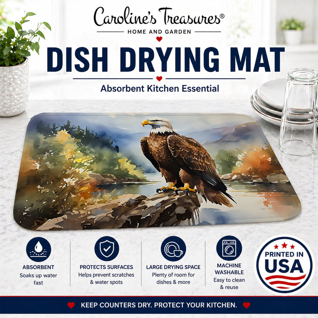 Bald Eagle Mountain Scene Dish Drying Mat Absorbent Dish Drying Mat Pad for Kitchen Counter Dish Drainer Mat for Countertop, 14 x 21", Multicolor