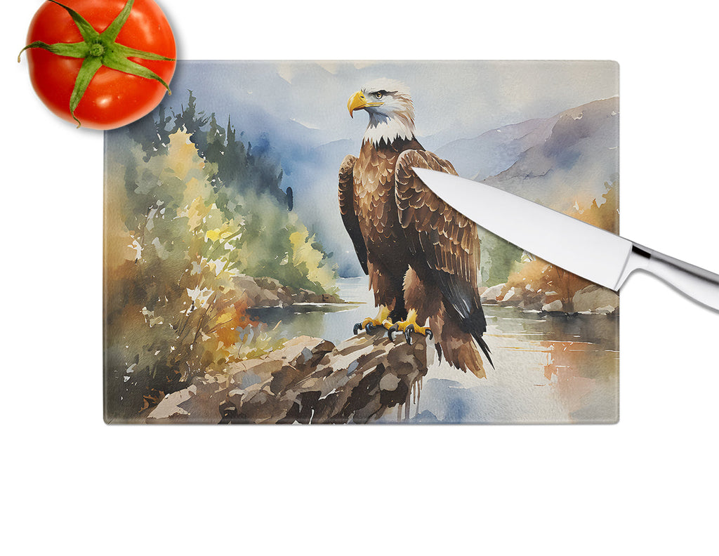 Bald Eagle Mountain Scene Cutting Board Tempered Glass Kitchen Cutting Surface, Heat Resistant Chopping, Non-Slip Feet, Food Prep & Serving