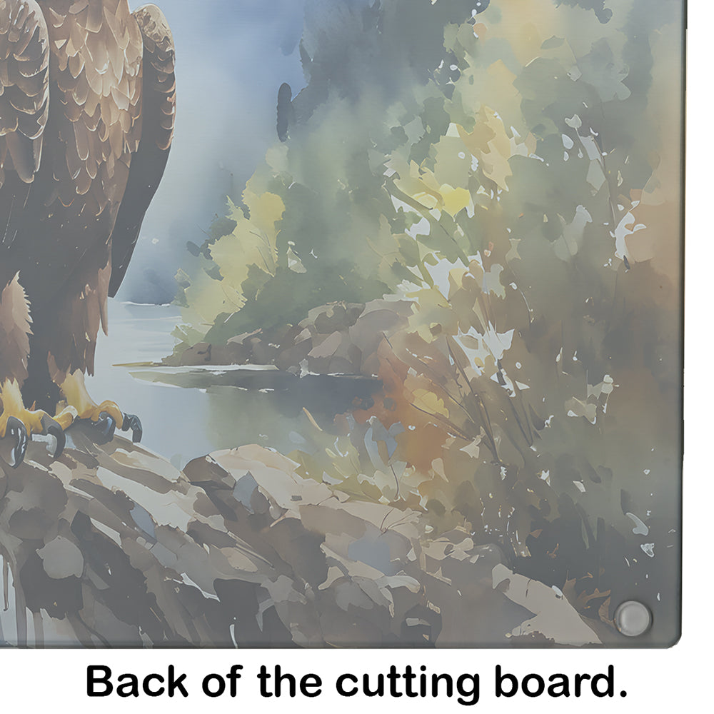 Bald Eagle Mountain Scene Cutting Board Tempered Glass Kitchen Cutting Surface, Heat Resistant Chopping, Non-Slip Feet, Food Prep & Serving