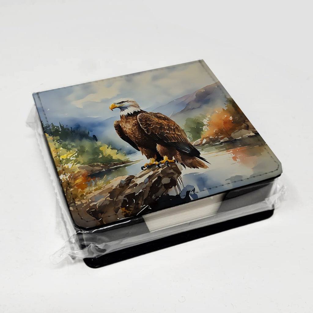 Bald Eagle Mountain Scene PU Leather Note Paper Holder with Artist-Designed Cover, Desk Accessory, Office Gift
