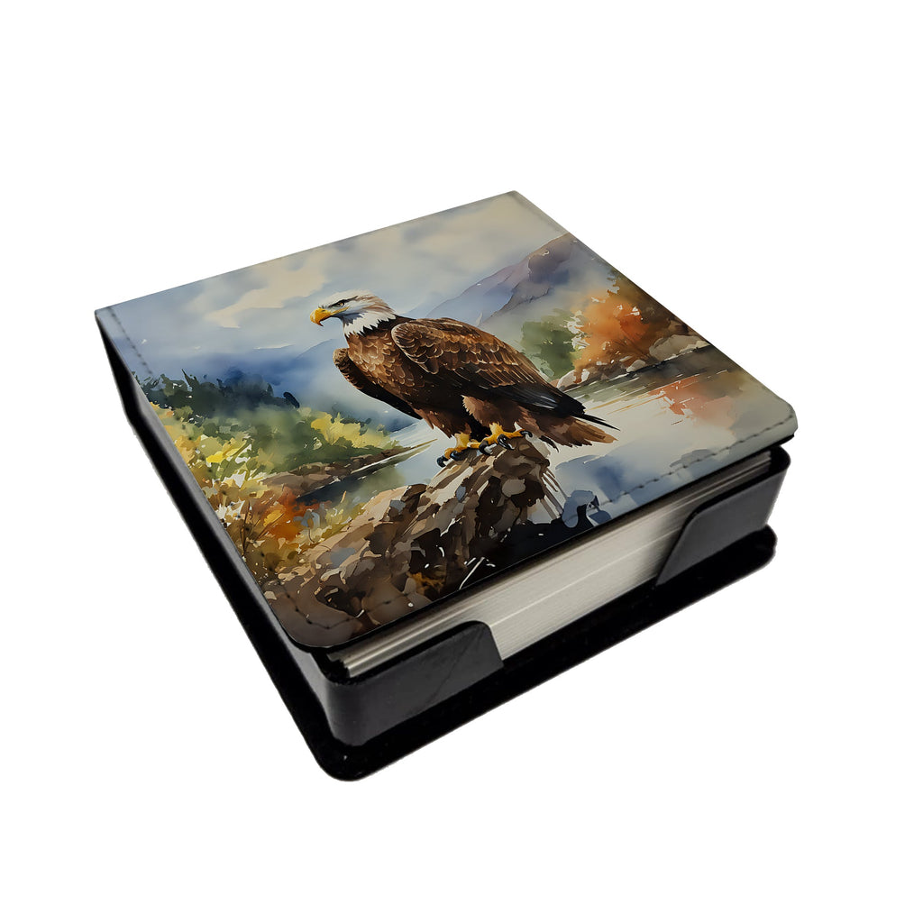 Bald Eagle Mountain Scene PU Leather Note Paper Holder with Artist-Designed Cover, Desk Accessory, Office Gift