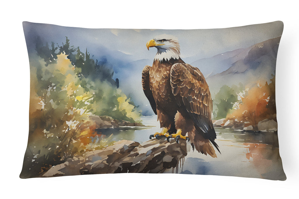 Bald Eagle Mountain Scene Decorative Throw Pillow 12x16 Indoor Outdoor Accent Cushion, Fabric Cover with Insert for Sofa, Bed, Porch & Living Room